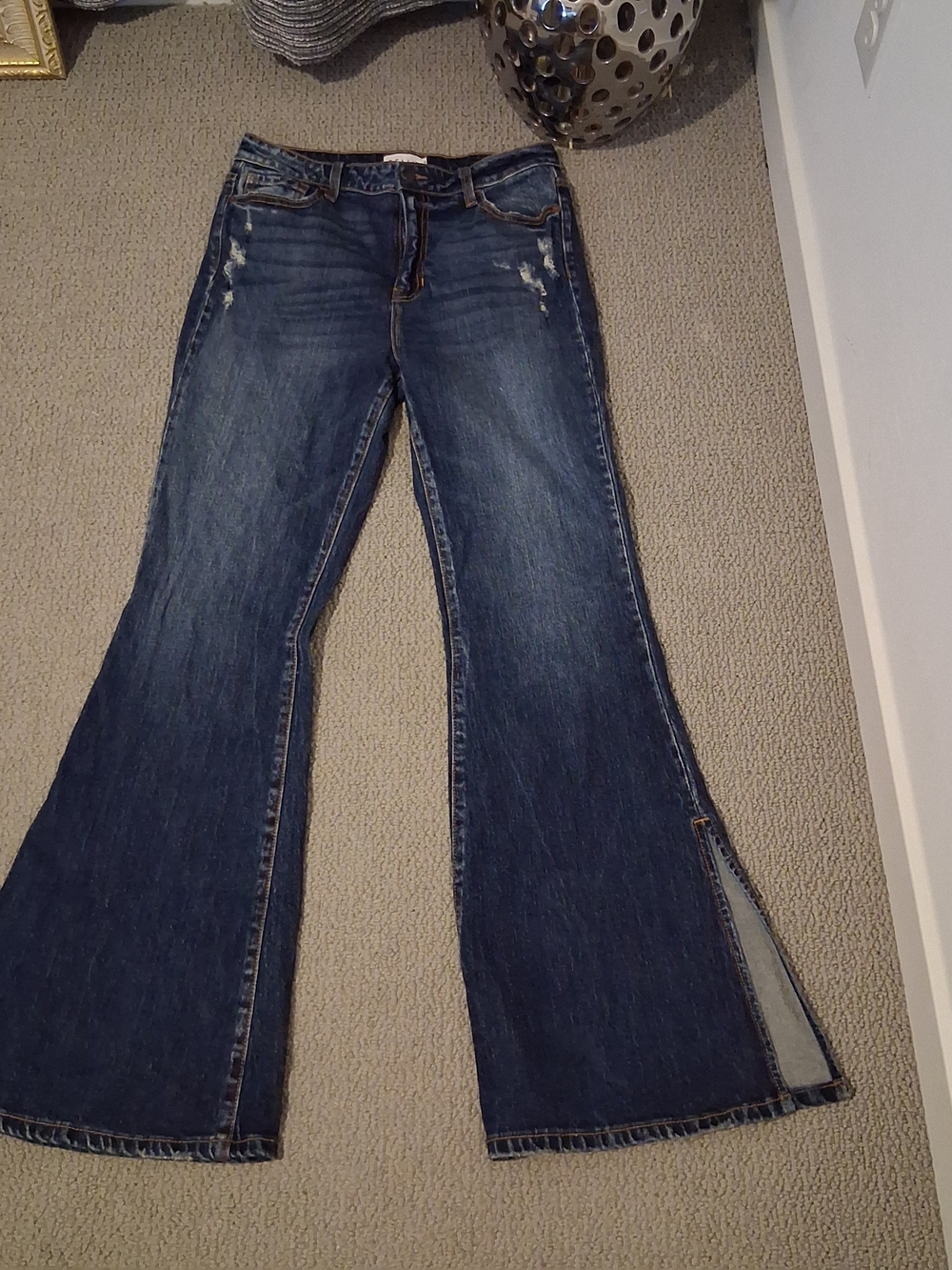 Women’s Dark Blue Flared Jeans with Side Slit